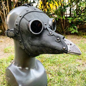 Steampunk Full Plague Doctor Silver Grey Leather Goggles Masquerade Party Mask